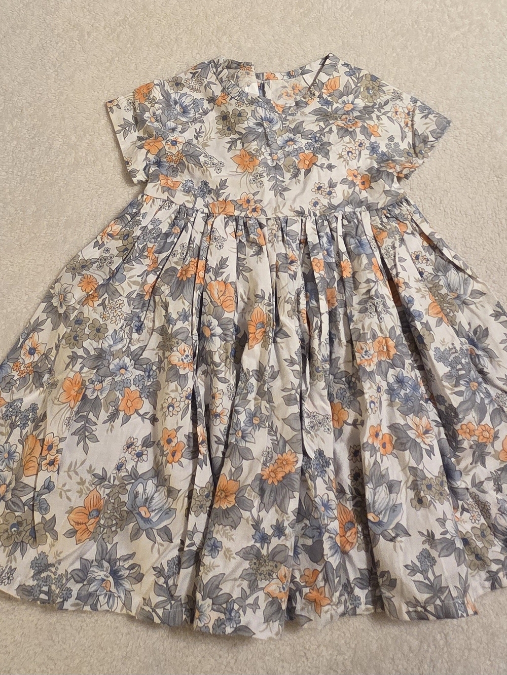 Handmade Girls Orange/Blue Floral Dress (Size 2T)